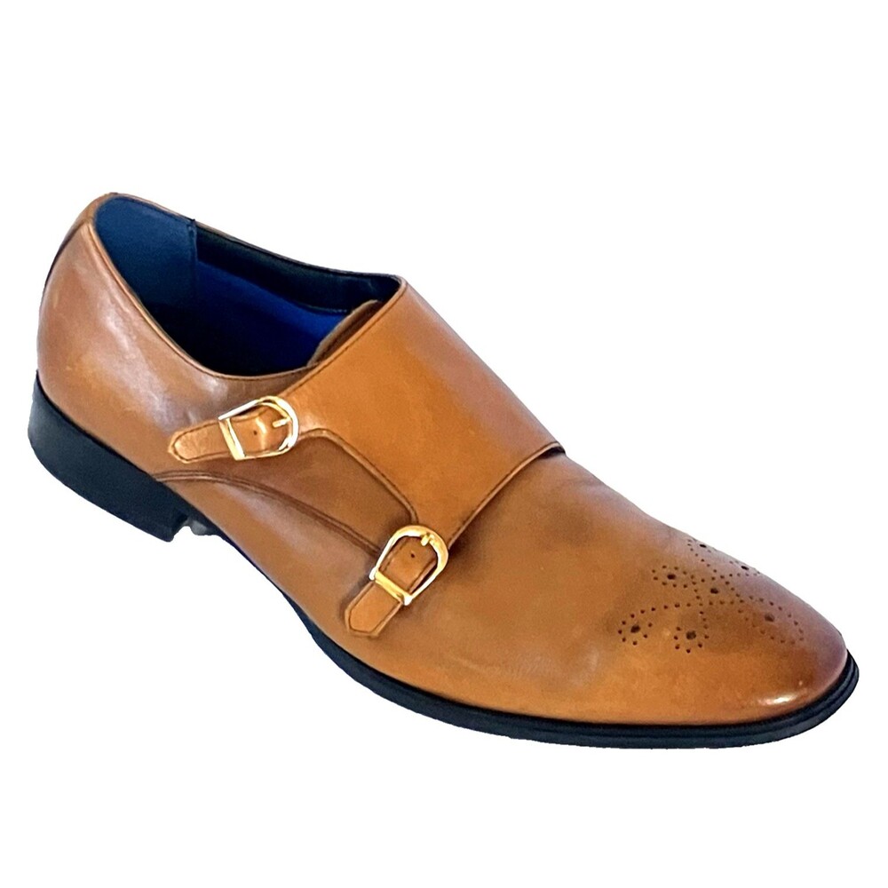 Bar III Shoe Double Monk Strap Leather Brogue Carrick 13 Brown Preppy Dress